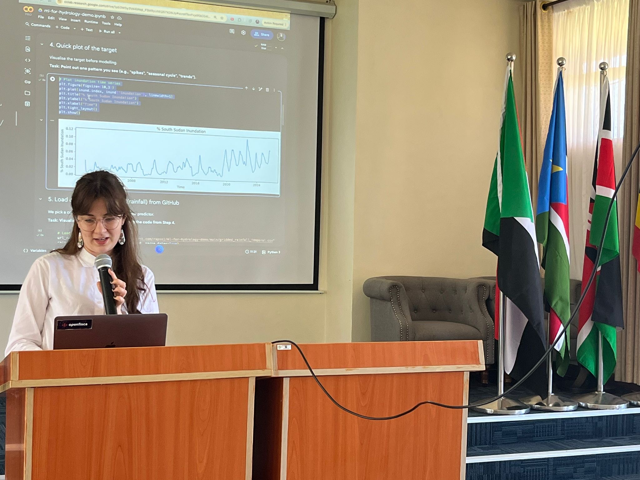 Jessica Rapson presenting flood forecasting model at ICPAC Nairobi